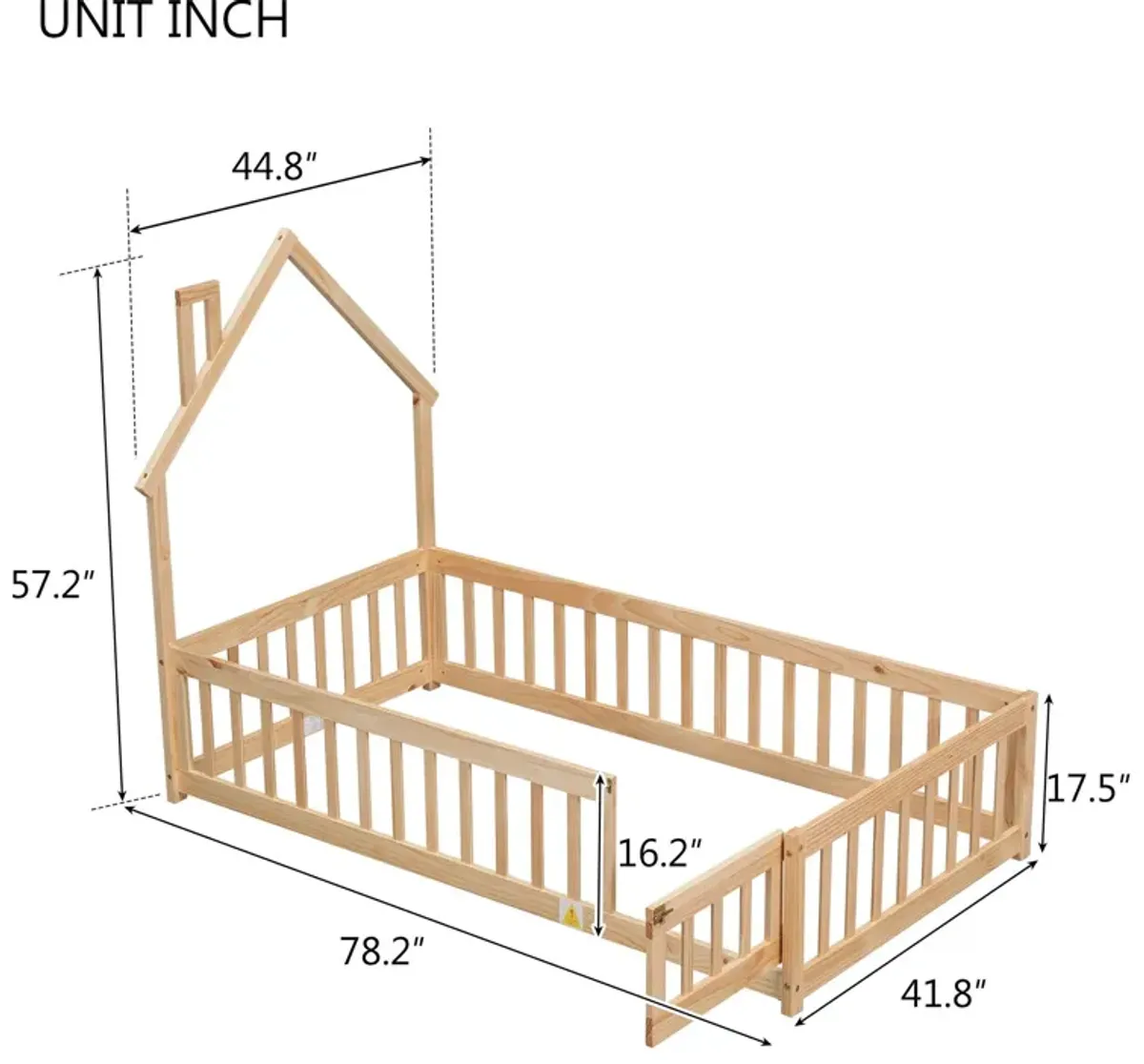 House-Shaped Headboard Floor Bed With Fence