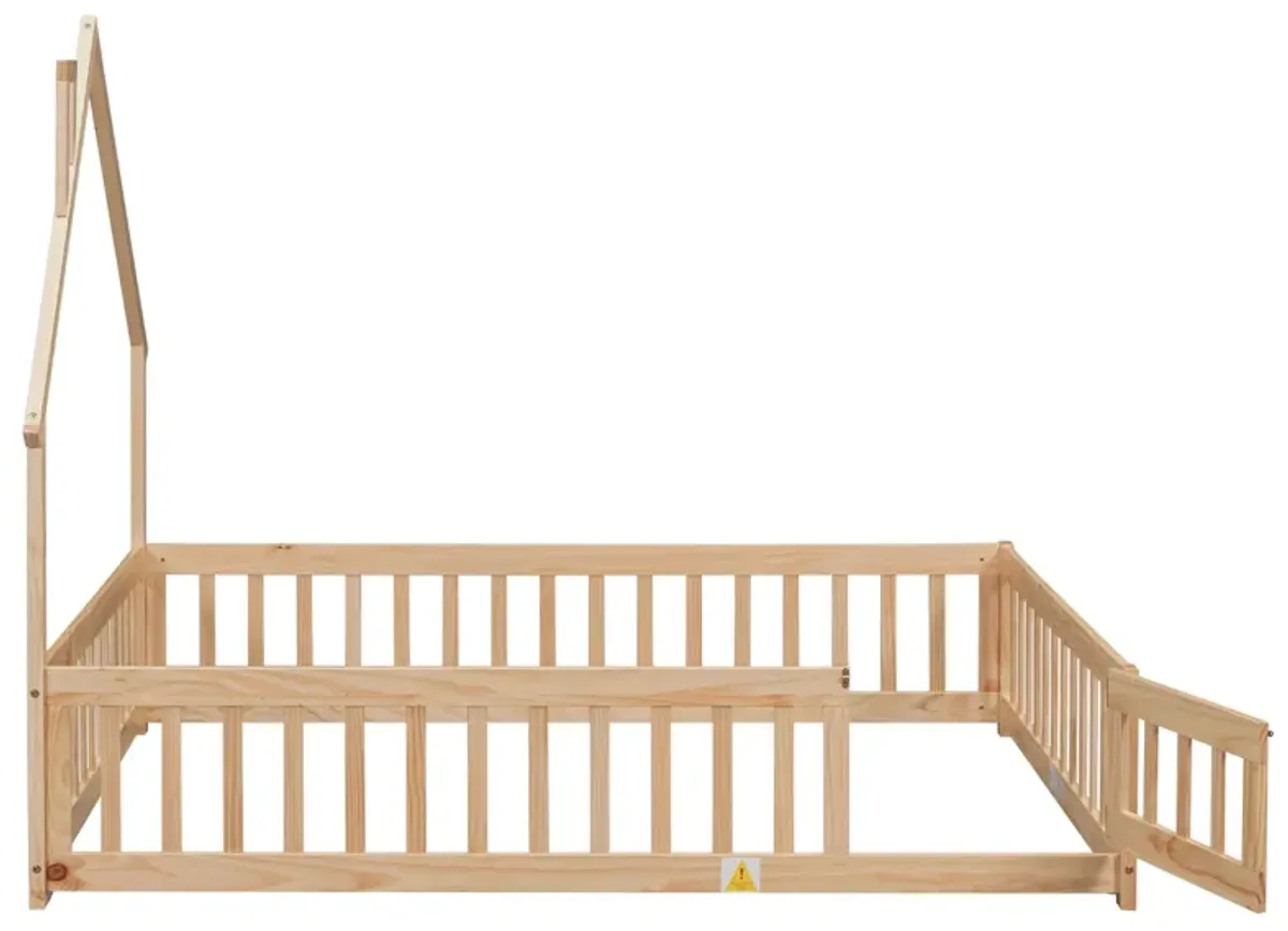 House-Shaped Headboard Floor Bed With Fence