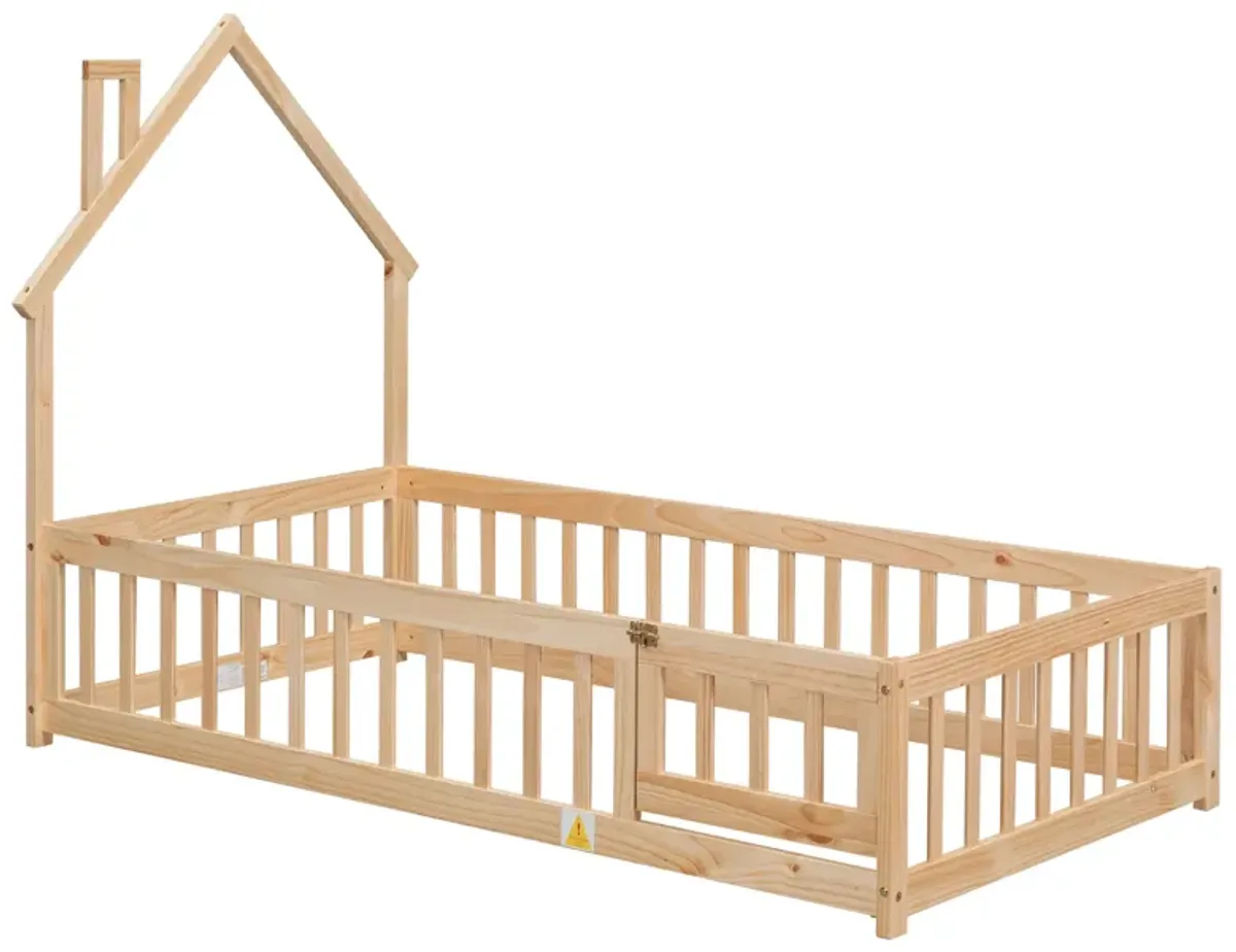 House-Shaped Headboard Floor Bed With Fence