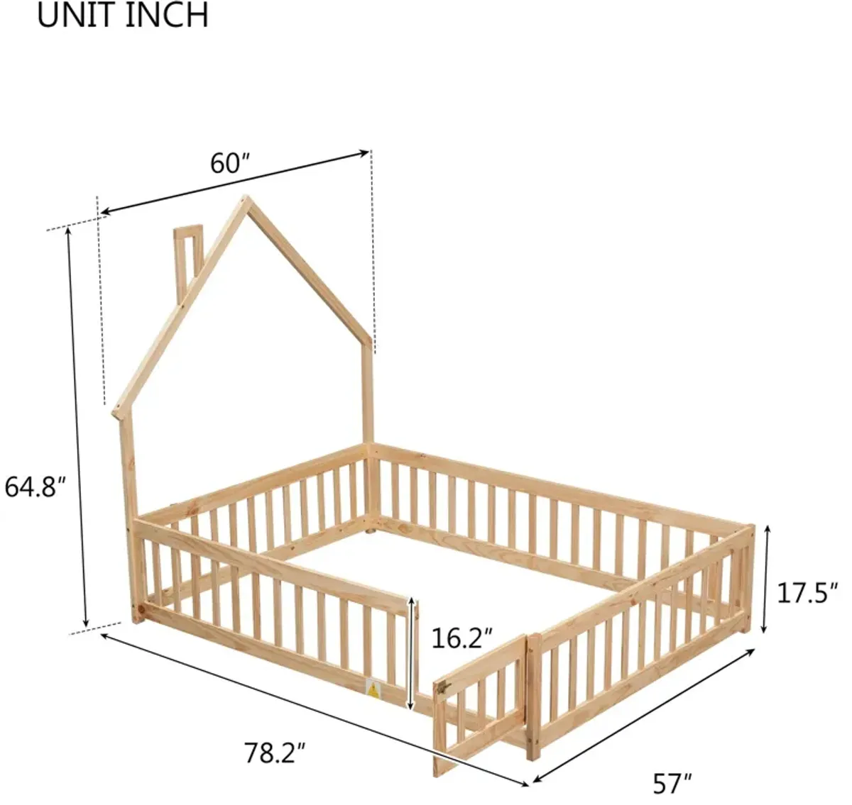 House-Shaped Headboard Floor Bed With Fence