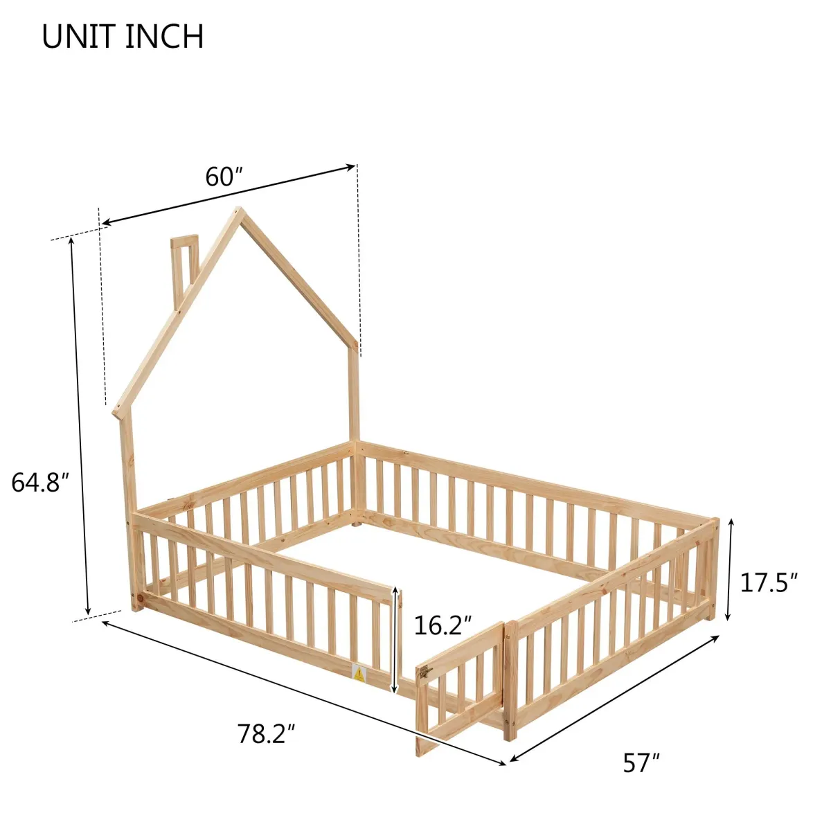 House-Shaped Headboard Floor Bed With Fence