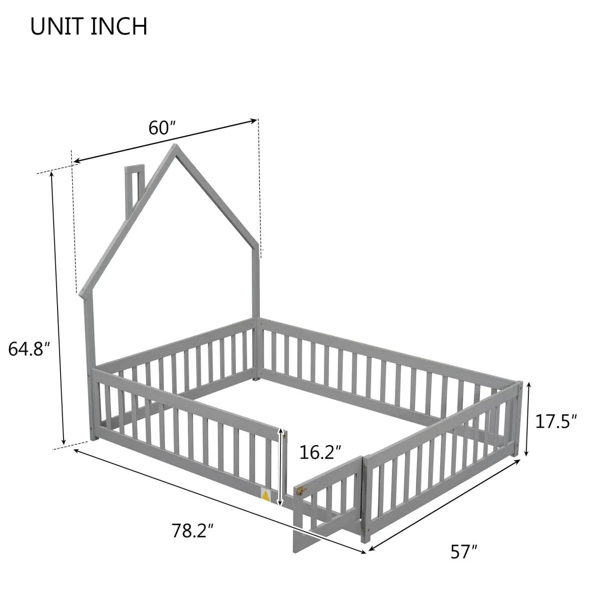 House-Shaped Headboard Floor Bed With Fence