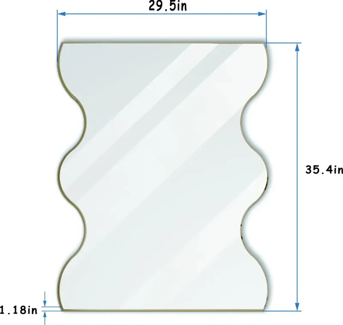 Wall Mirror Rectangular Mirror With 2 Wavy Sides Metal Framed Mirror Vanity Mirror Dressing Mirror, For Bathroom, Living Room, Bedroom Wall Decor