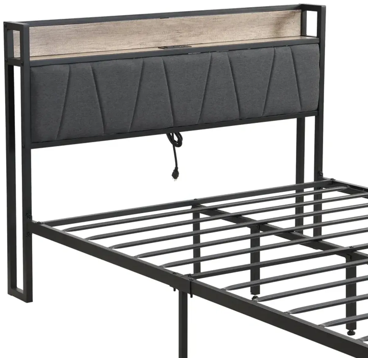 Metal Platform Bed Frame With Upholsteryolstery Storage Function Headboard And USB Liner And Footboard With Drawers, No Box Spring Needed, Large Under Bed Storage