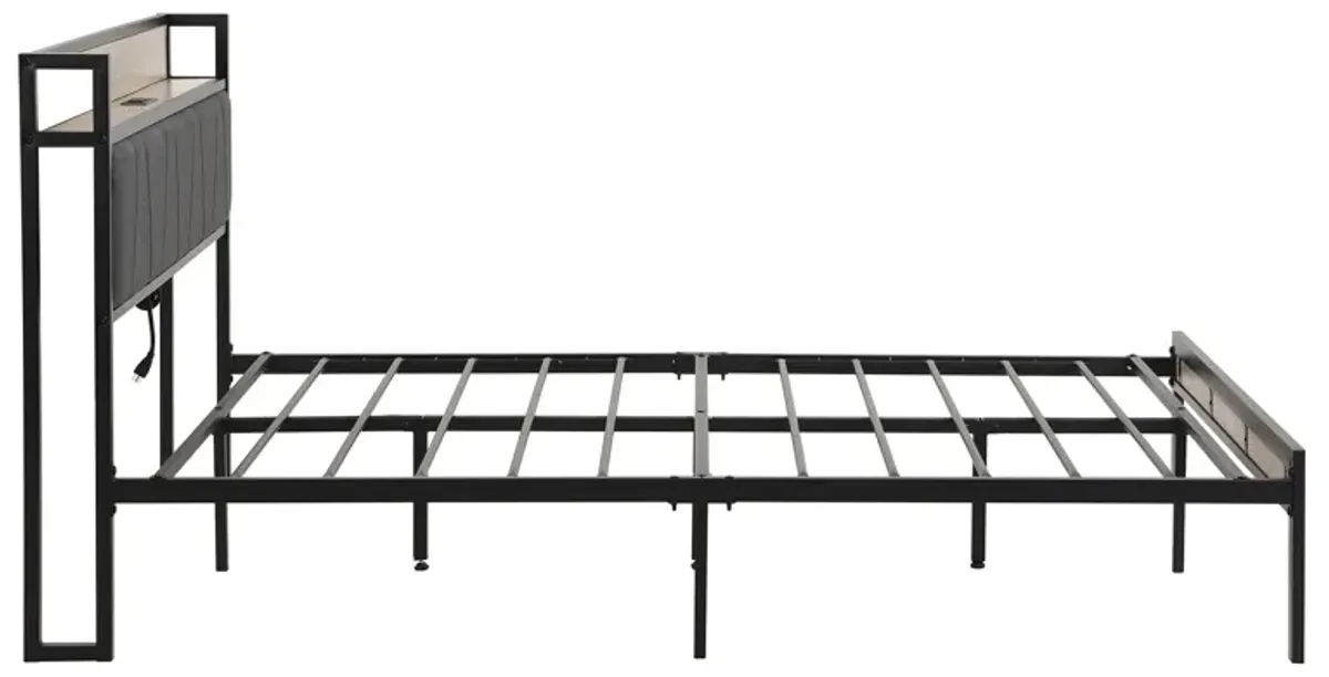 Metal Platform Bed Frame With Upholsteryolstery Storage Function Headboard And USB Liner And Footboard With Drawers, No Box Spring Needed, Large Under Bed Storage