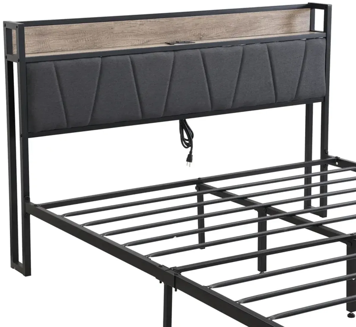 Metal Platform Bed Frame With Upholsteryolstery Storage Function Headboard And USB Liner And Footboard With Drawers, No Box Spring Needed, Large Under Bed Storage