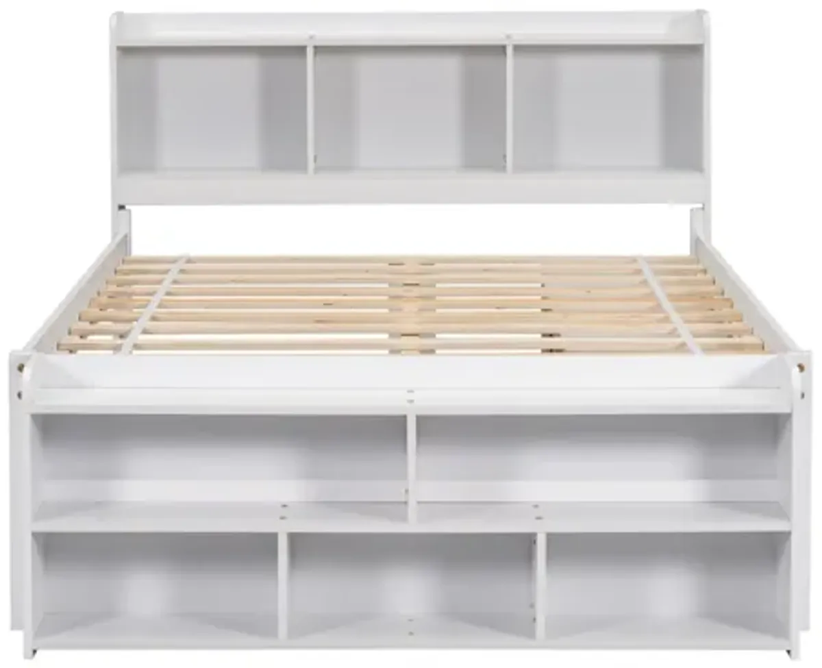 Bed With Bookcase Headboard, Under Bed Storage Drawers And Bed End Storage Case