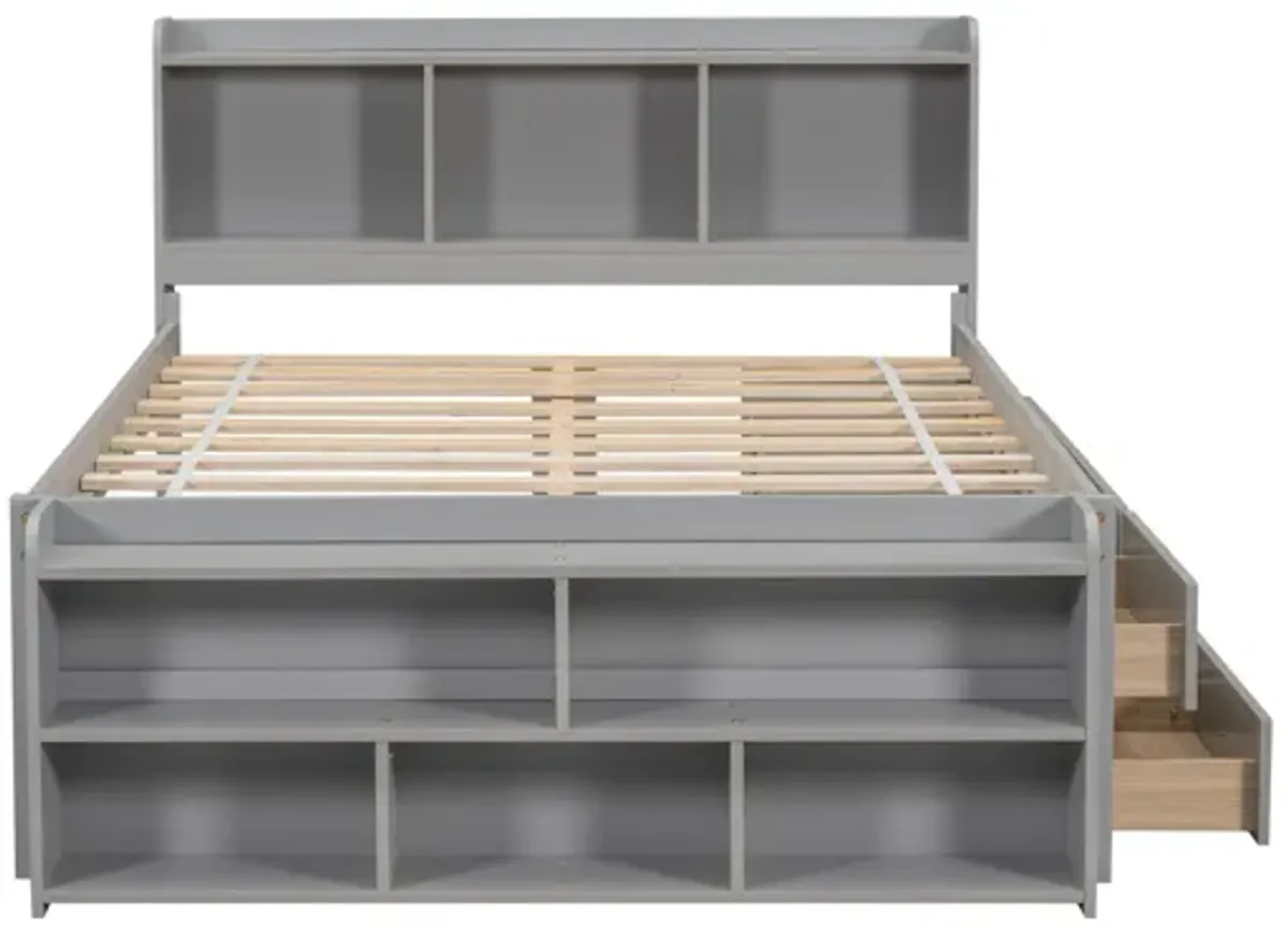 Bed With Bookcase Headboard, Under Bed Storage Drawers And Bed End Storage Case