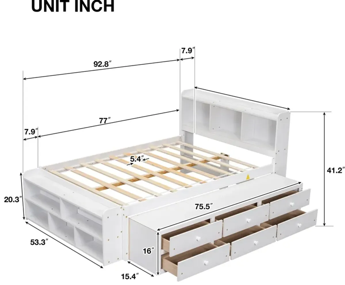 Bed With Bookcase Headboard, Under Bed Storage Drawers And Bed End Storage Case