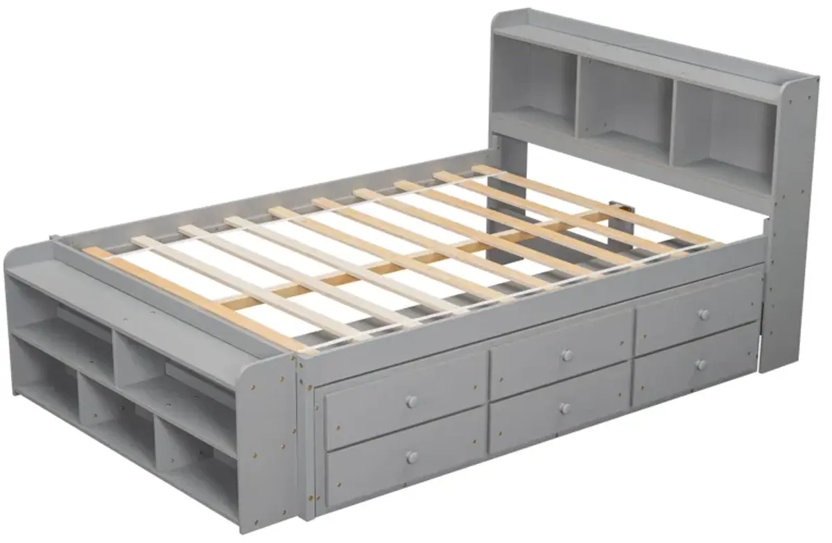 Bed With Bookcase Headboard, Under Bed Storage Drawers And Bed End Storage Case