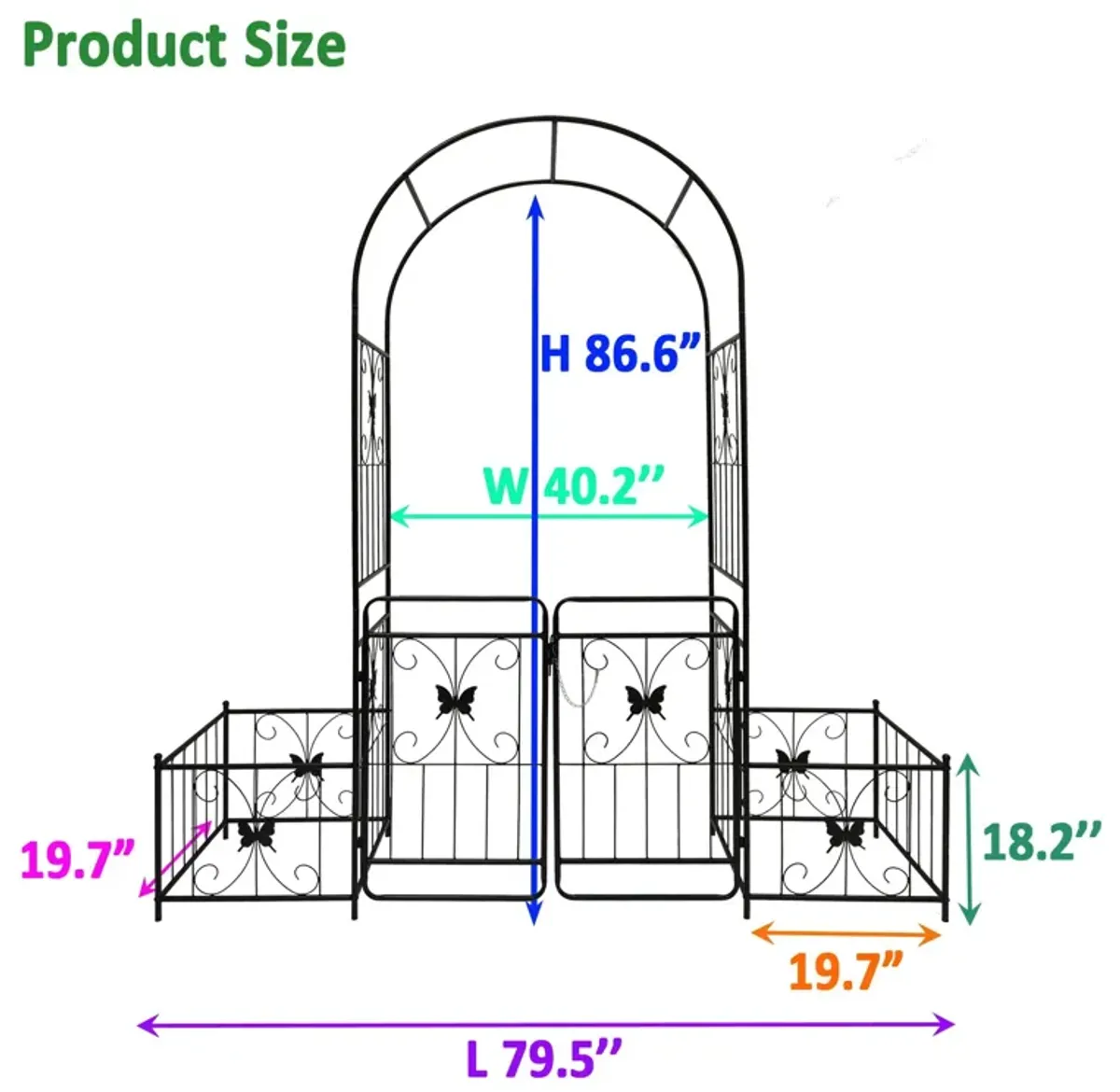 Metal Garden Arch With Gate High Climbing Plants Support Rose Arch Outdoor - Black