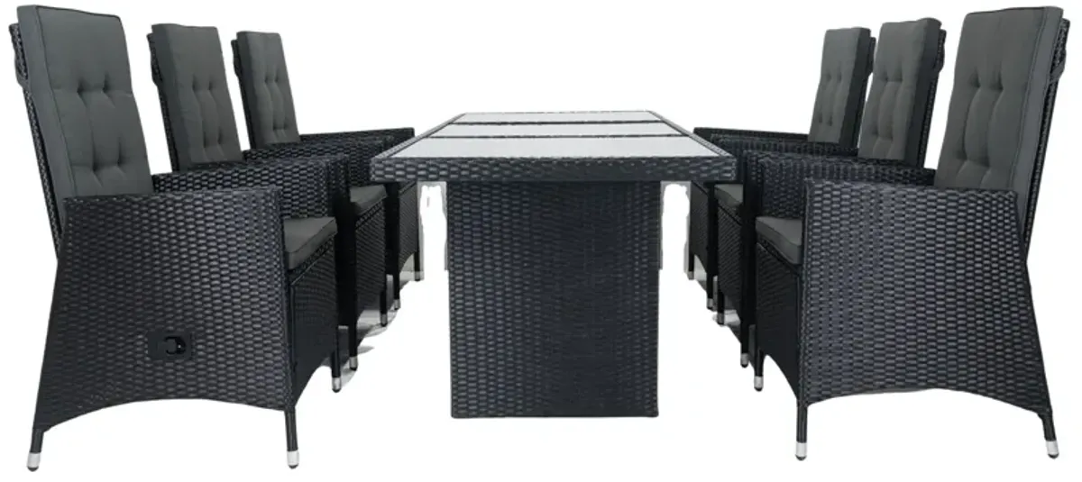 7 Piece Outdoor Patio Wicker Dining Set Patio With Adjustable Backrest And Cushion - Black / Dark Gray