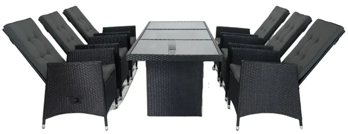 7 Piece Outdoor Patio Wicker Dining Set Patio With Adjustable Backrest And Cushion - Black / Dark Gray
