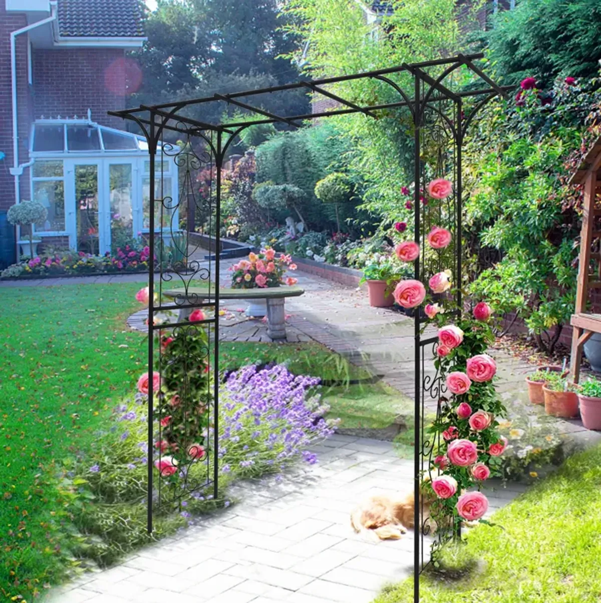 Metal Garden Arch Climbing Plants Support Rose Arch Outdoor - Black