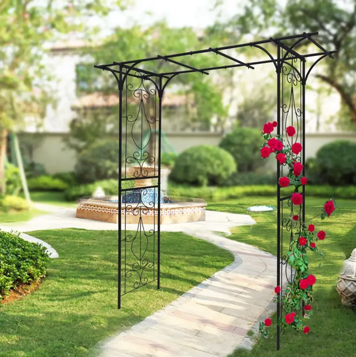 Metal Garden Arch Climbing Plants Support Rose Arch Outdoor - Black