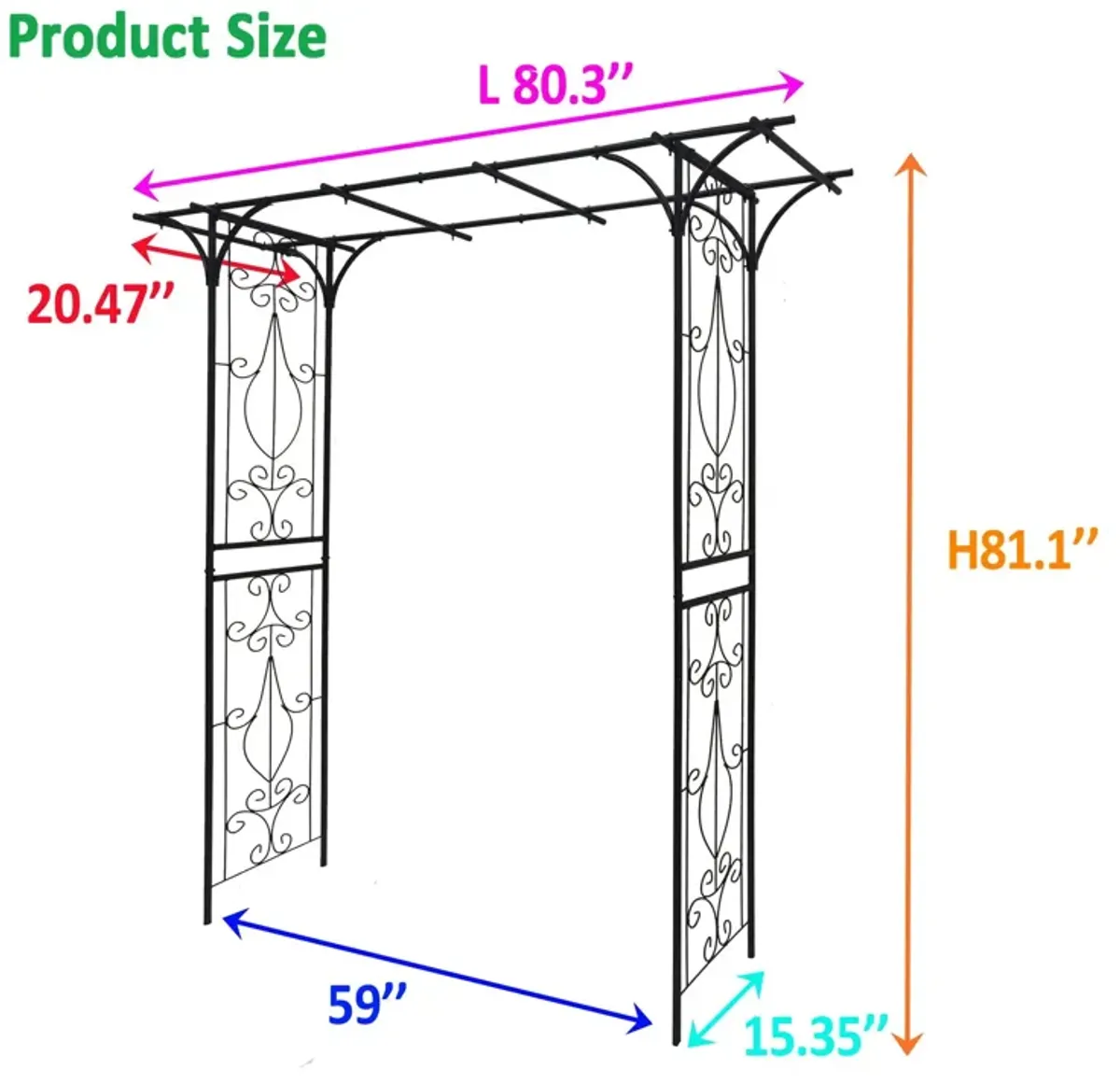 Metal Garden Arch Climbing Plants Support Rose Arch Outdoor - Black