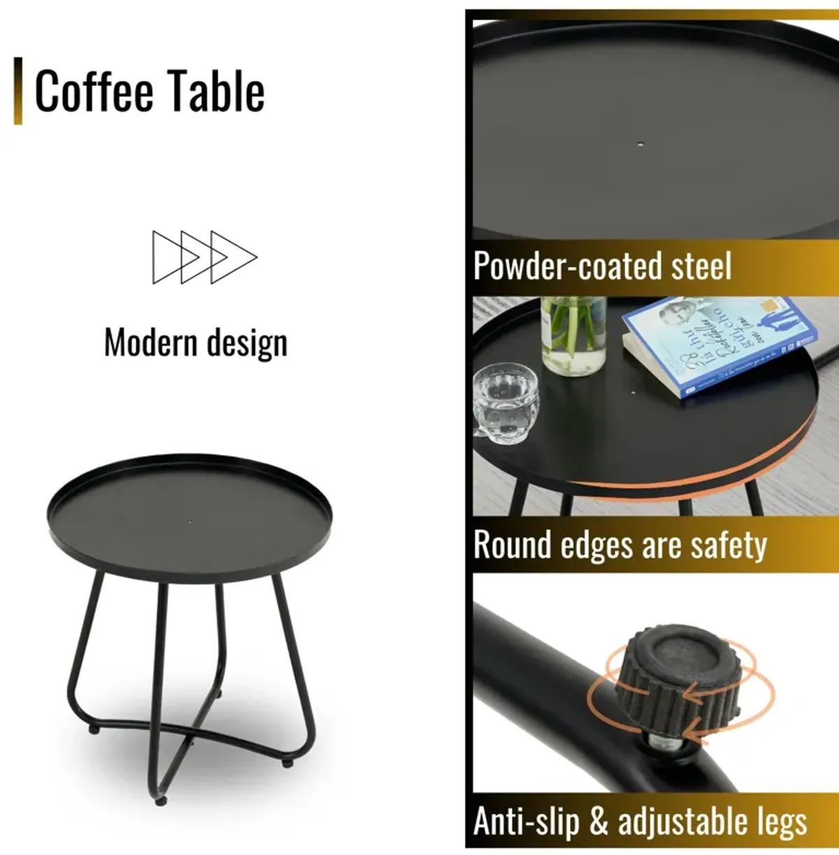 Patio Furniture Set 3 Piece Mixture Pattern PE Rattan Steel Frame And Modern Round Table - Brown / Black