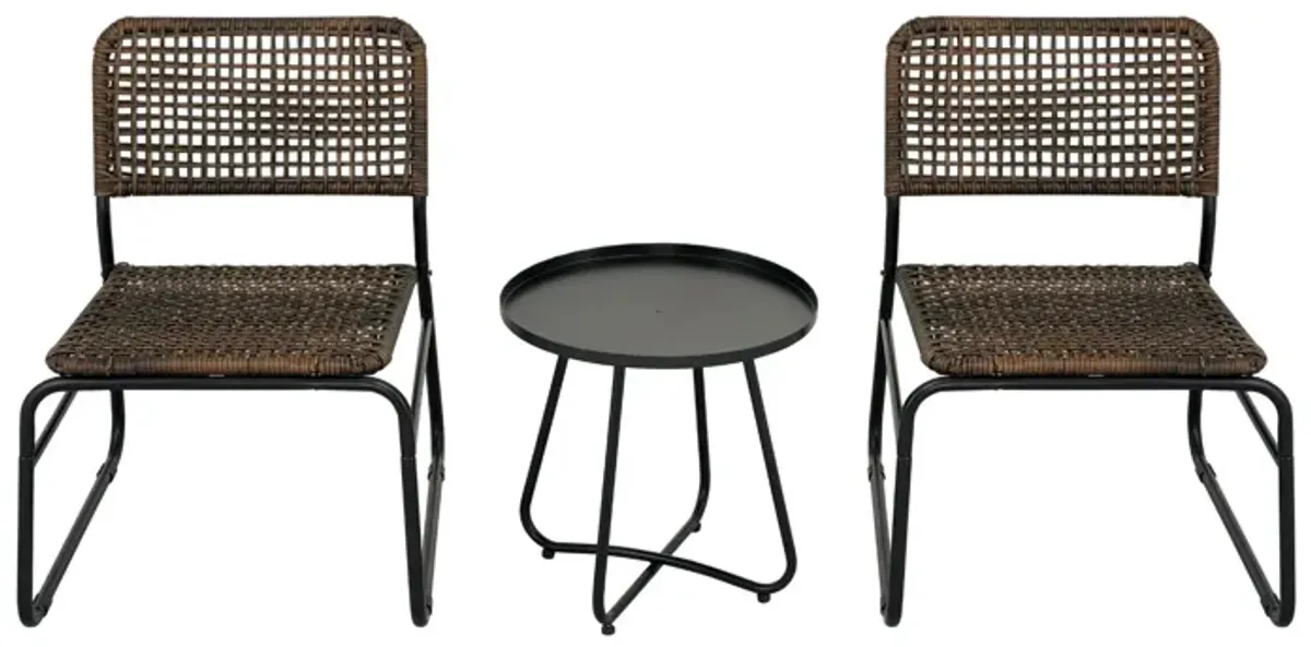 Patio Furniture Set 3 Piece Mixture Pattern PE Rattan Steel Frame And Modern Round Table - Brown / Black