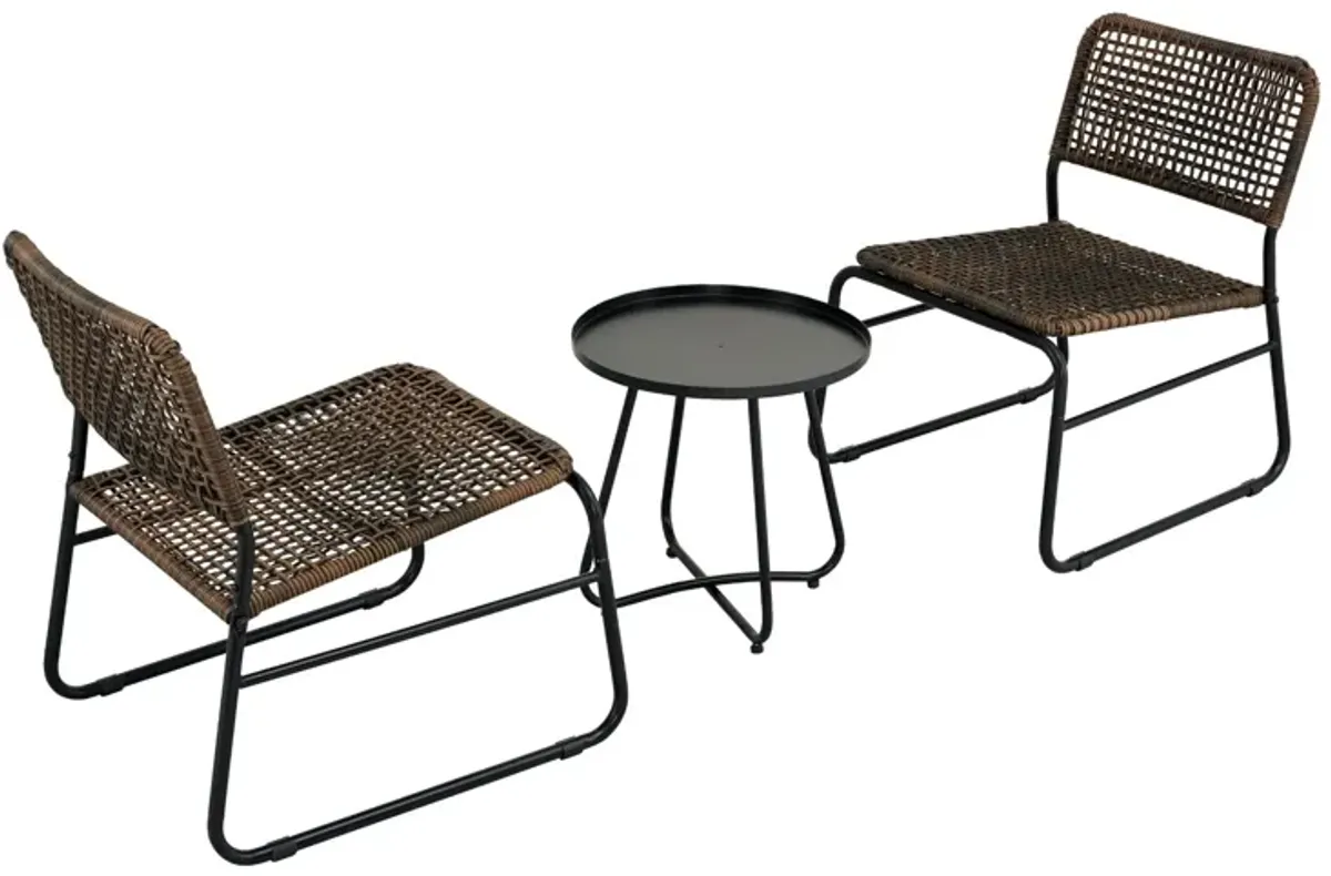 Patio Furniture Set 3 Piece Mixture Pattern PE Rattan Steel Frame And Modern Round Table - Brown / Black