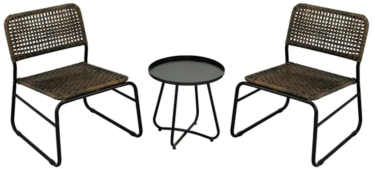 Patio Furniture Set 3 Piece Mixture Pattern PE Rattan Steel Frame And Modern Round Table - Brown / Black