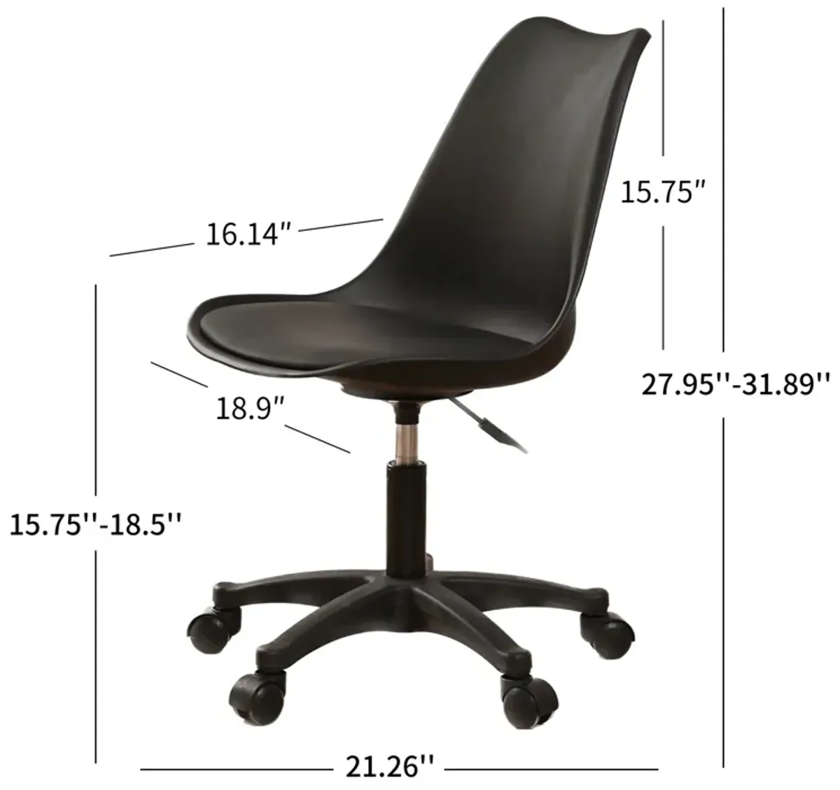 Pp With Wheels Adjustable Height Office Chair For Study, Modern Armless Swivel Plastic Chair For Living Room - Black