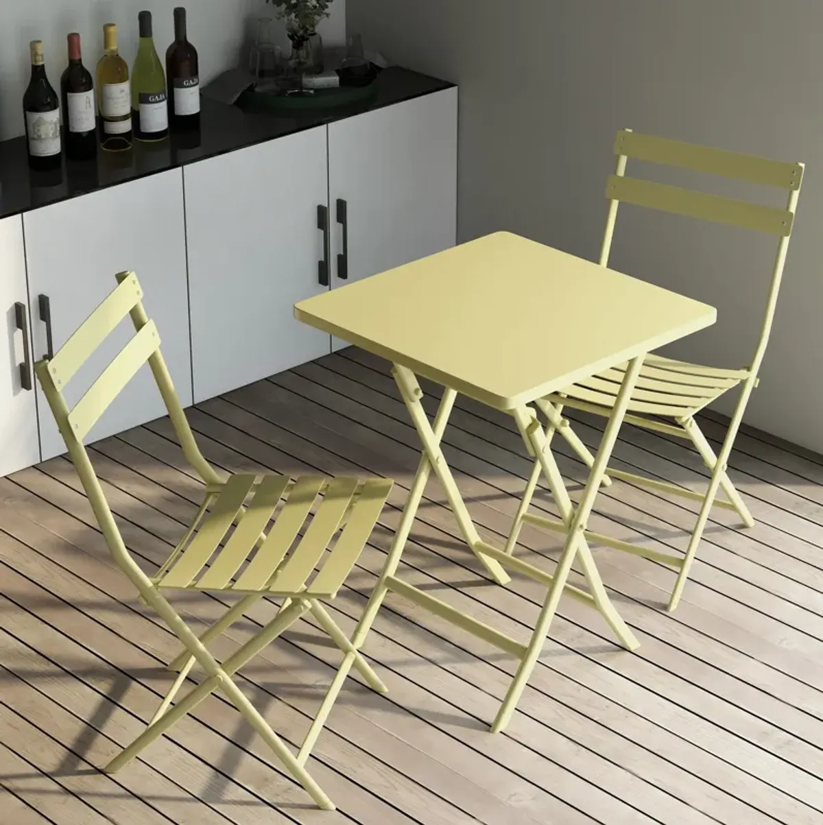 3 Piece Patio Bistro Set Of Foldable Square Table And Chairs