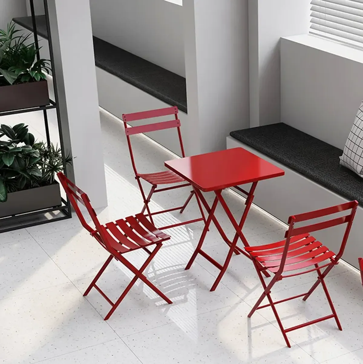 3 Piece Patio Bistro Set Of Foldable Square Table And Chairs