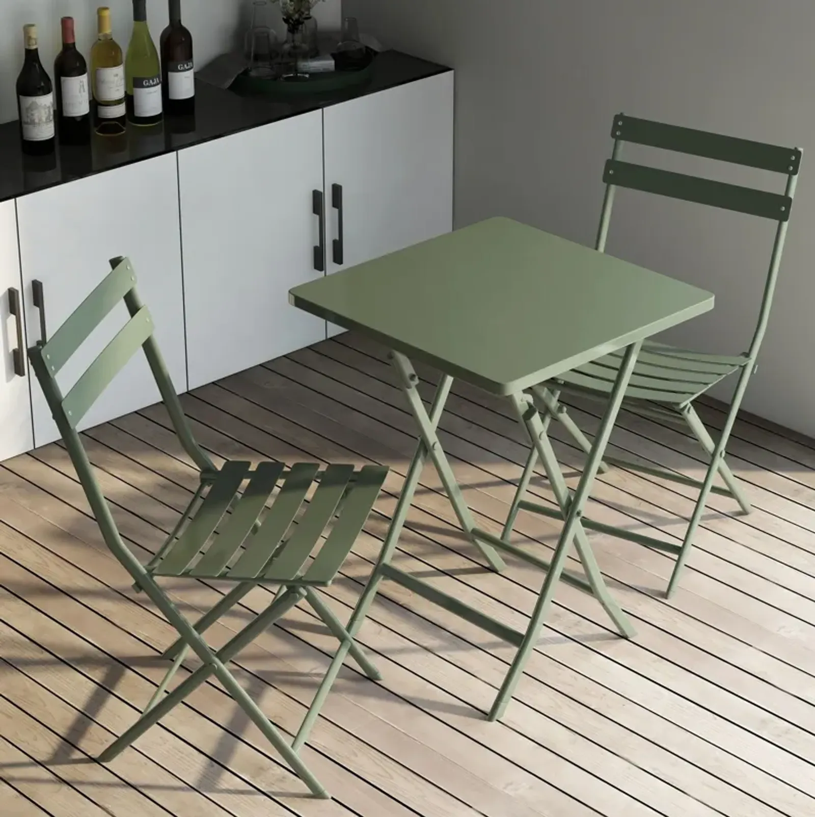 3 Piece Patio Bistro Set Of Foldable Square Table And Chairs