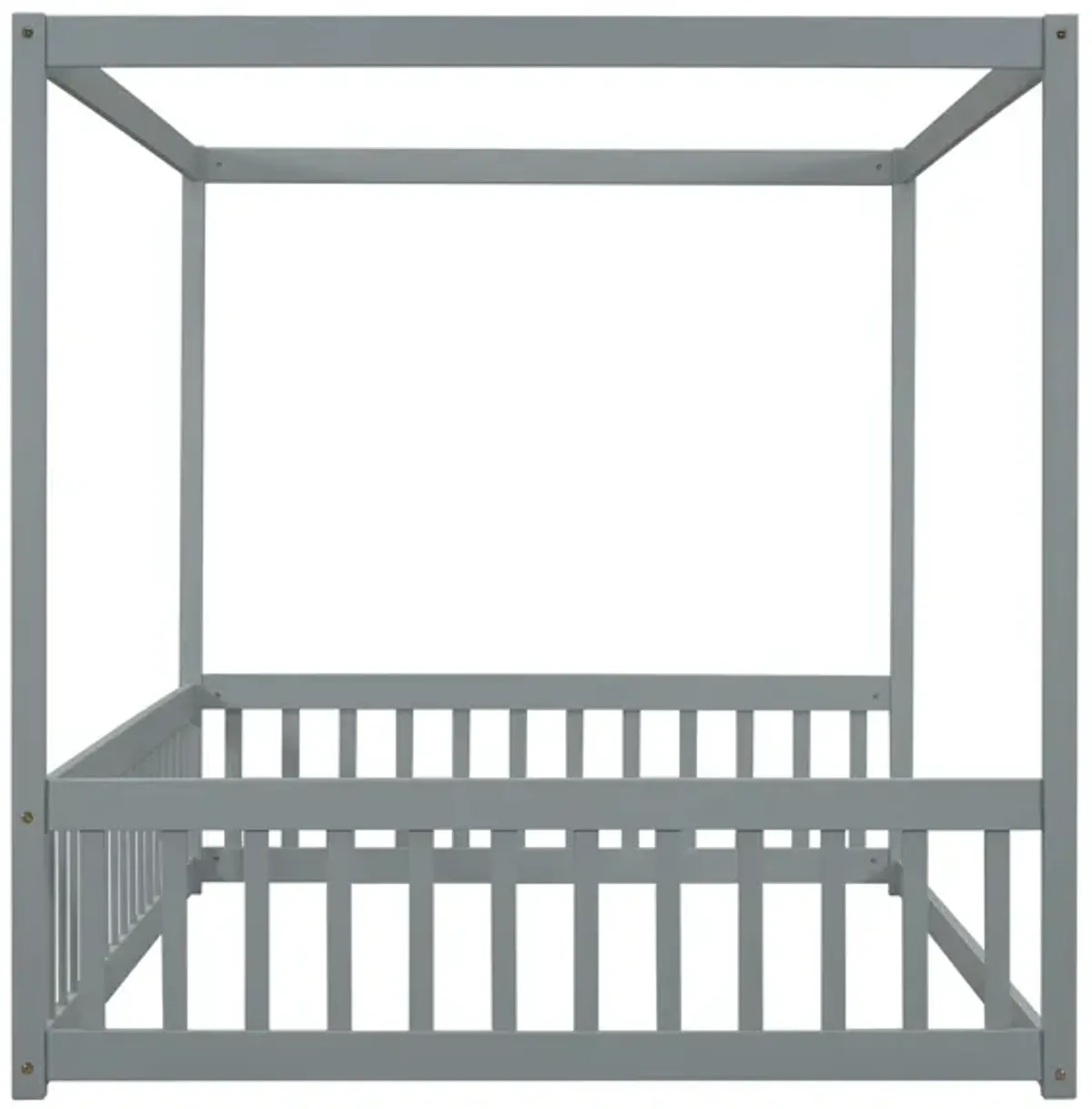 Canopy Frame Floor Bed With Fence, Guardrails