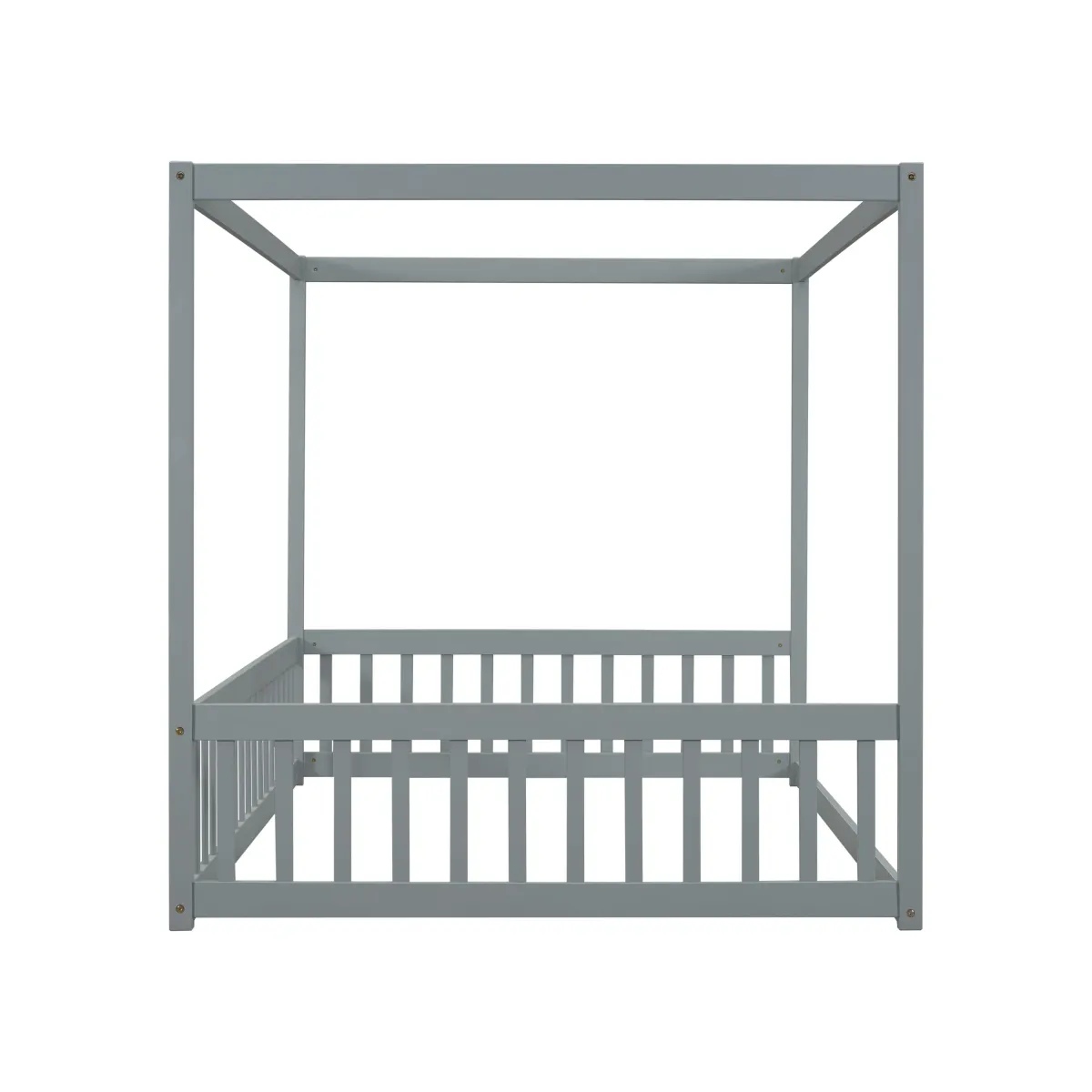 Canopy Frame Floor Bed With Fence, Guardrails