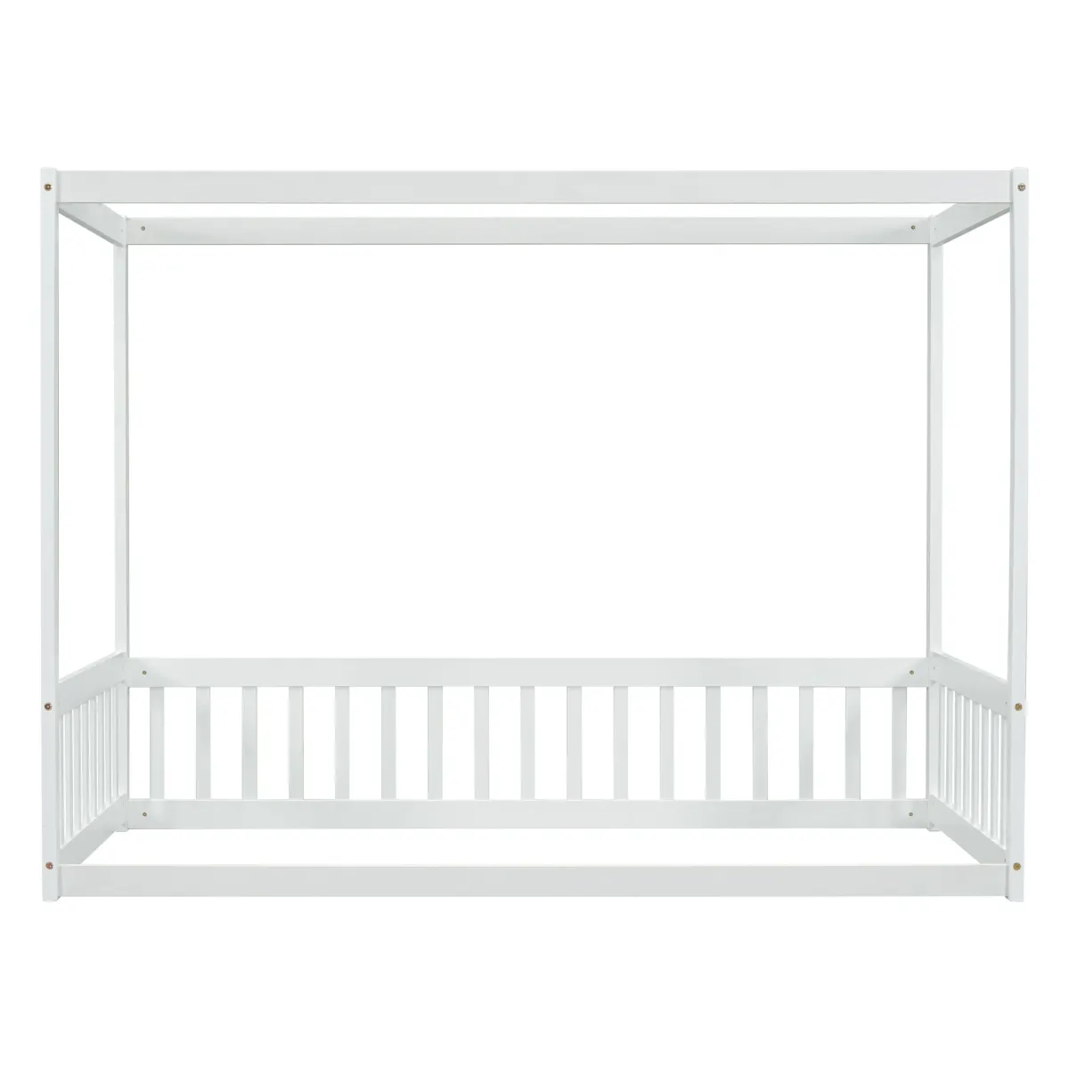 Canopy Frame Floor Bed With Fence, Guardrails