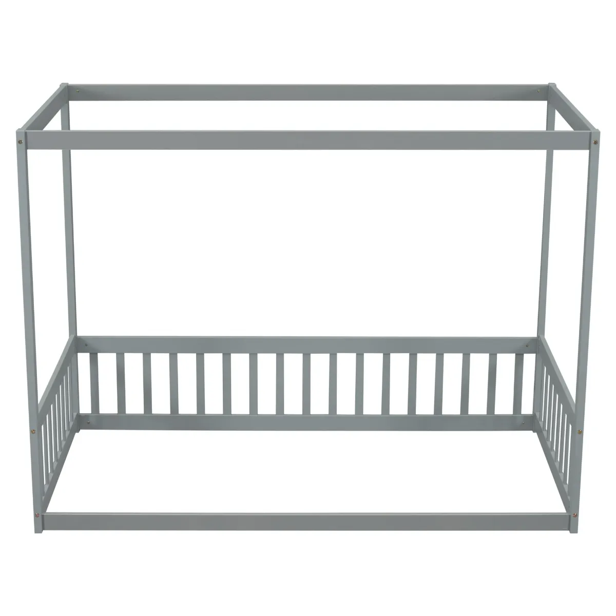 Canopy Frame Floor Bed With Fence, Guardrails