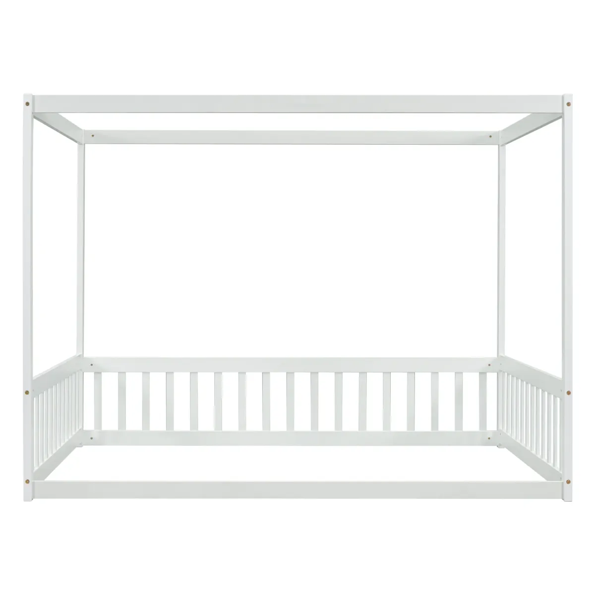 Canopy Frame Floor Bed With Fence, Guardrails