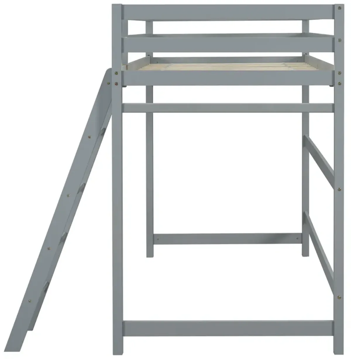 High Loft Bed With Inclined Ladder, Guardrails