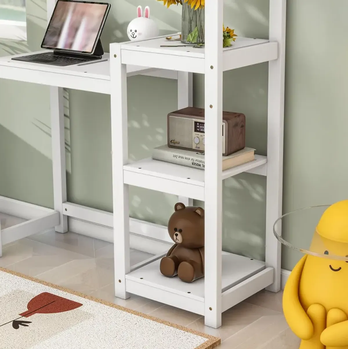 House-Shaped Wooden Writing Desk, Kids Study Table, Bookshelf & Toy Storage