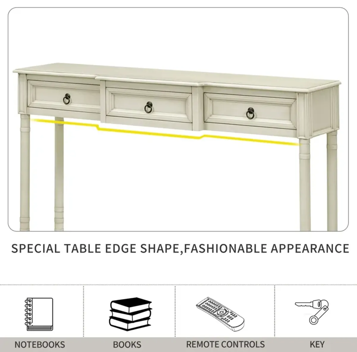 Console Table Sofa Table With Drawers For Entryway With Projecting Drawers And Long Shelf