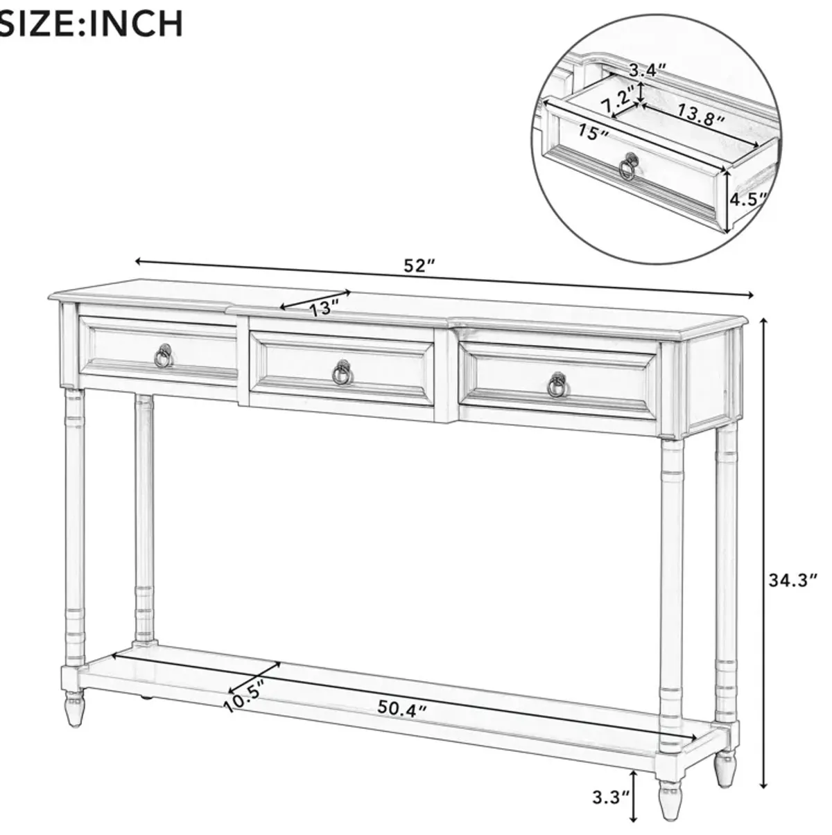 Console Table Sofa Table With Drawers For Entryway With Projecting Drawers And Long Shelf