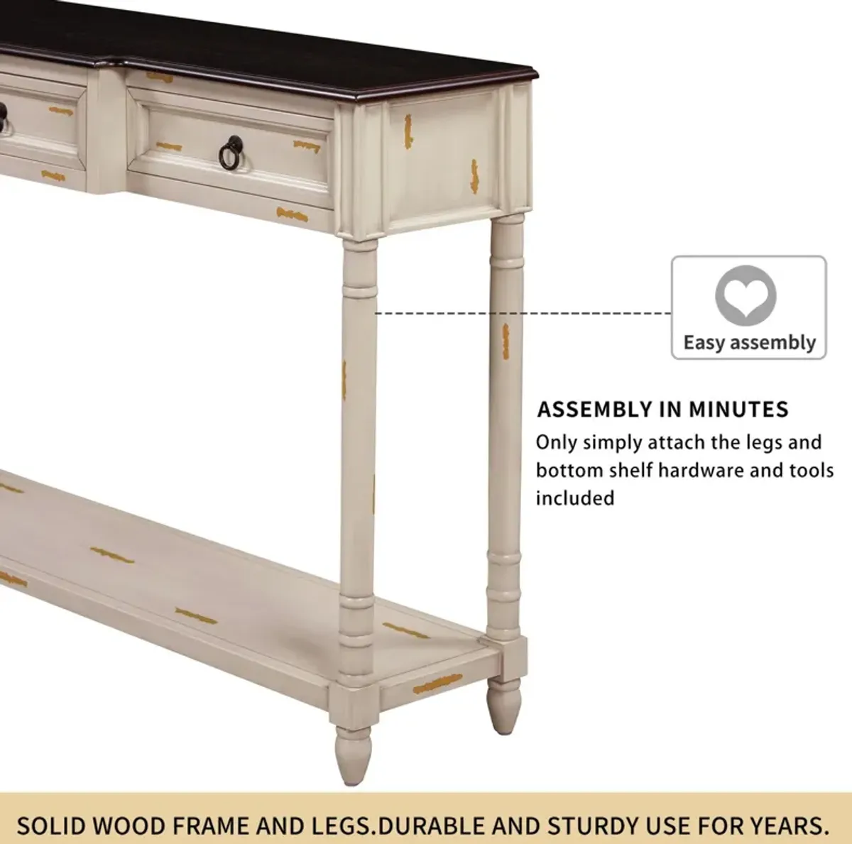 Console Table Sofa Table With Drawers For Entryway With Projecting Drawers And Long Shelf