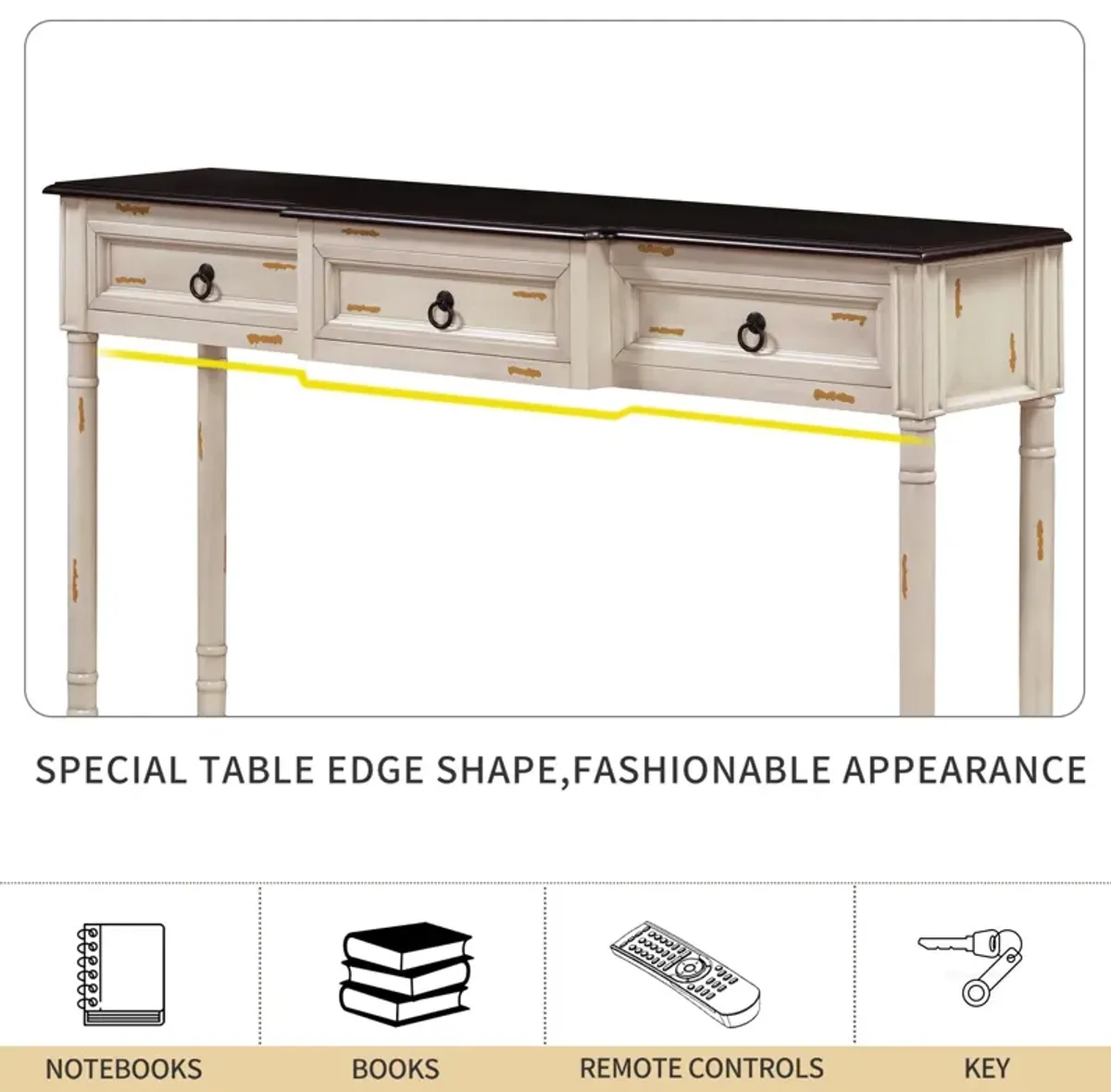 Console Table Sofa Table With Drawers For Entryway With Projecting Drawers And Long Shelf