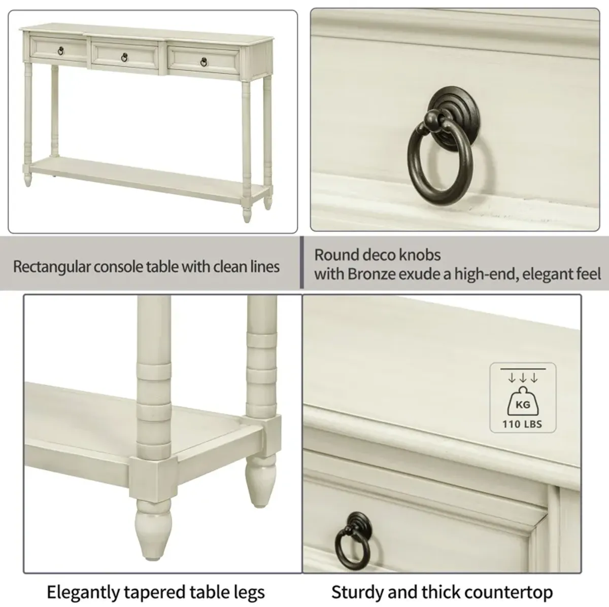 Console Table Sofa Table With Drawers For Entryway With Projecting Drawers And Long Shelf