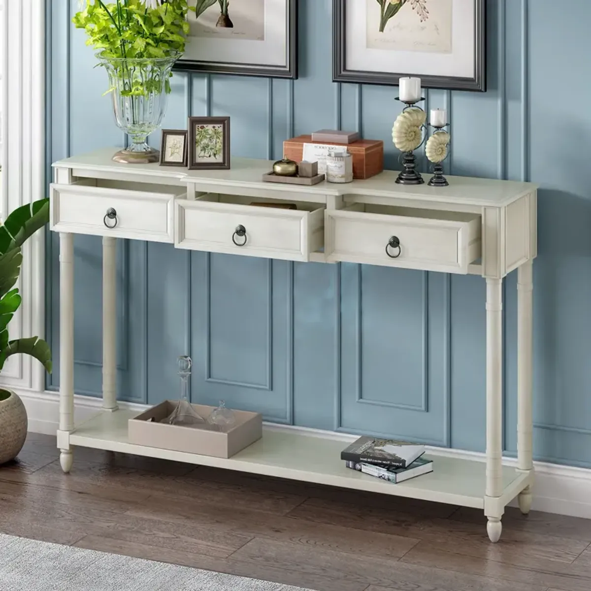 Console Table Sofa Table With Drawers For Entryway With Projecting Drawers And Long Shelf