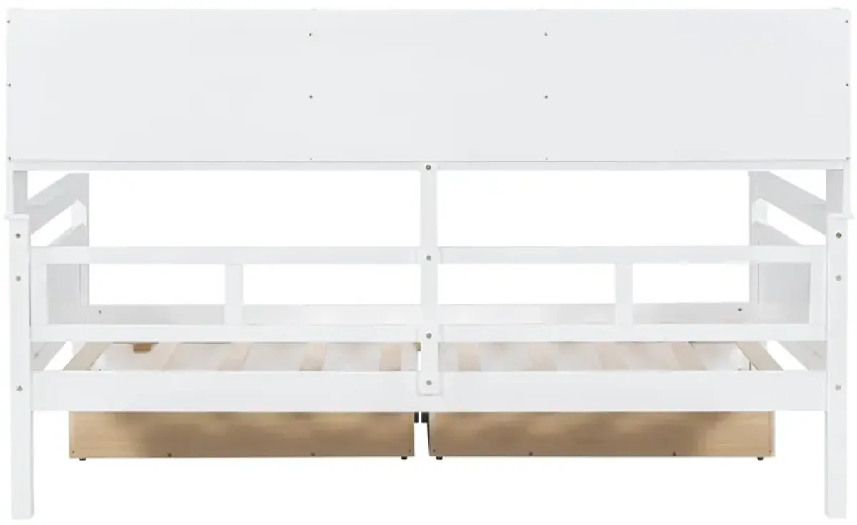 Daybed, Wood Slat Support, With Bedside Shelves And Two Drawers