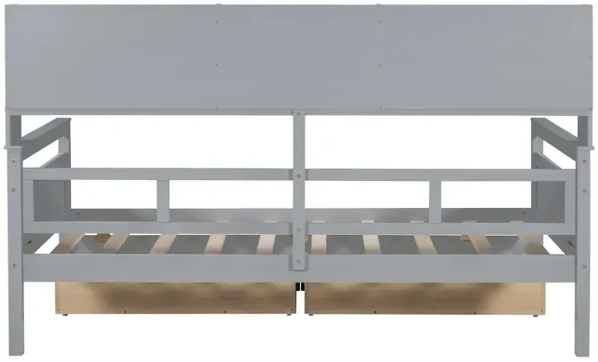 Daybed, Wood Slat Support, With Bedside Shelves And Two Drawers