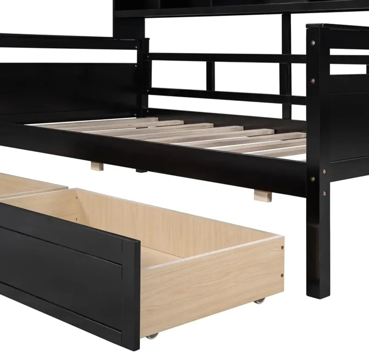 Daybed, Wood Slat Support, With Bedside Shelves And Two Drawers