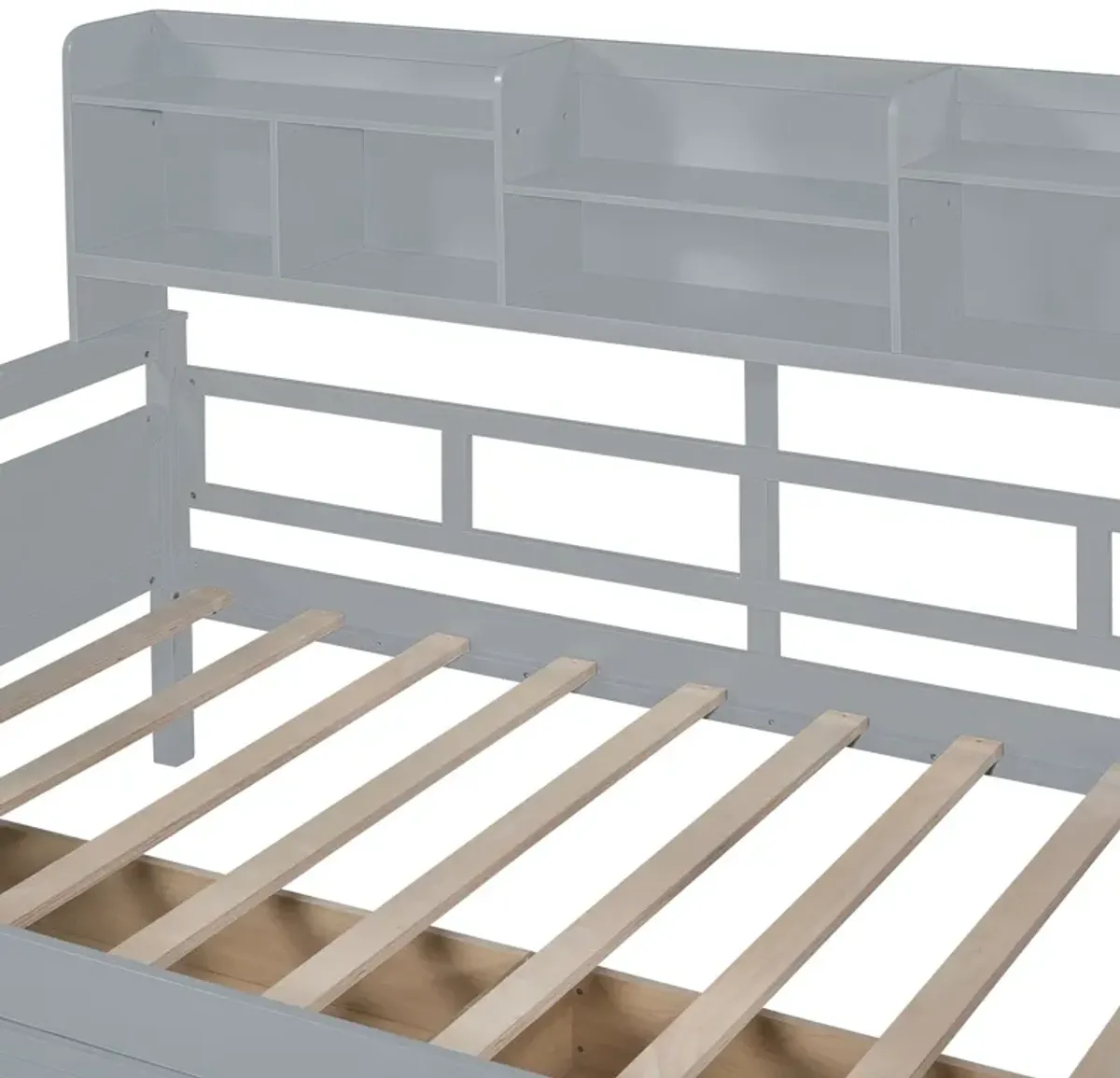 Daybed, Wood Slat Support, With Bedside Shelves And Two Drawers