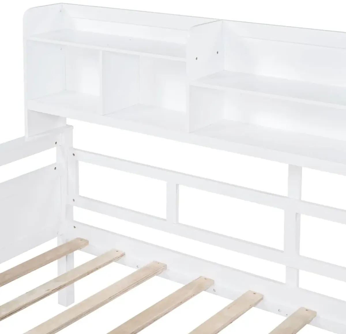 Daybed, Wood Slat Support, With Bedside Shelves And Two Drawers