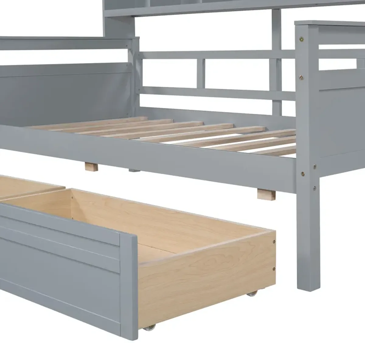 Daybed, Wood Slat Support, With Bedside Shelves And Two Drawers