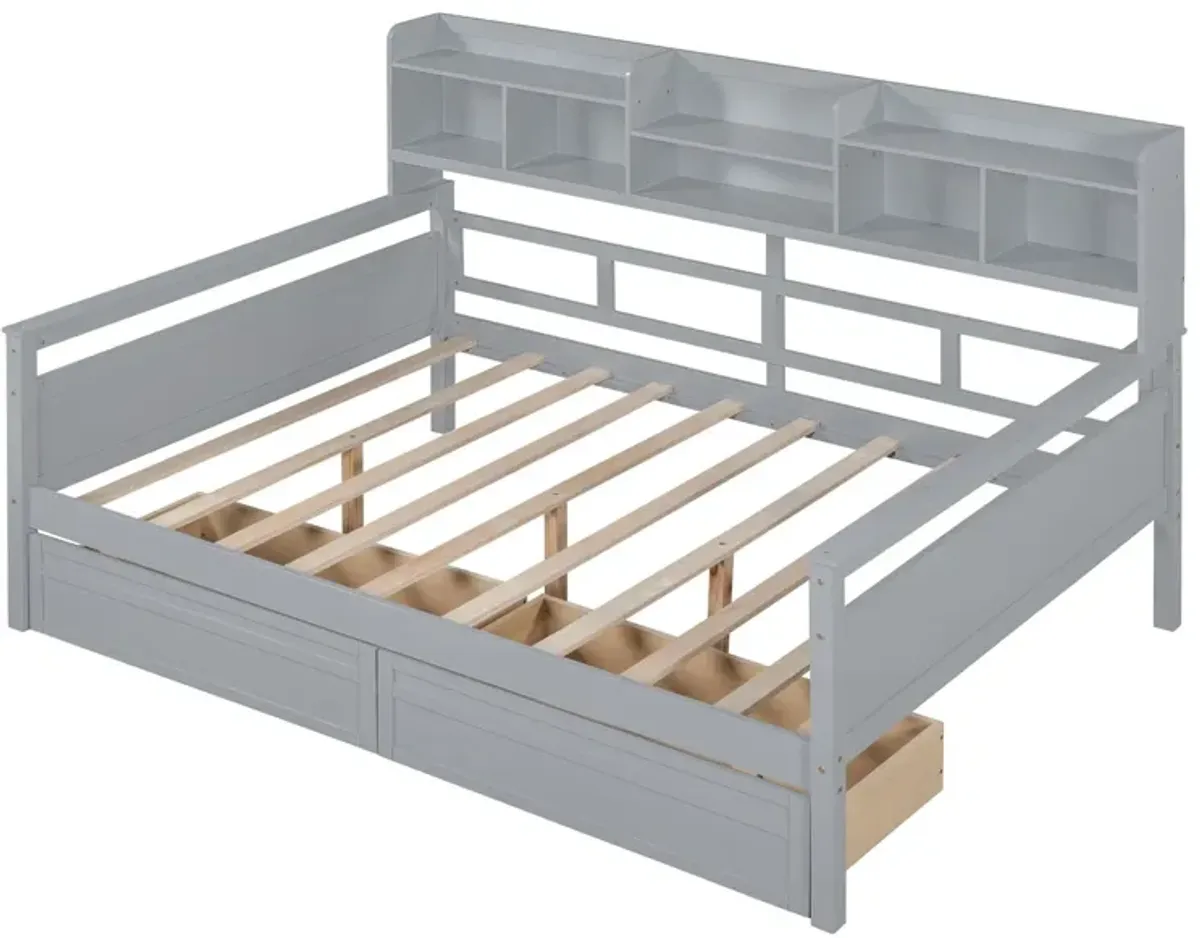 Daybed, Wood Slat Support, With Bedside Shelf And Two Drawers