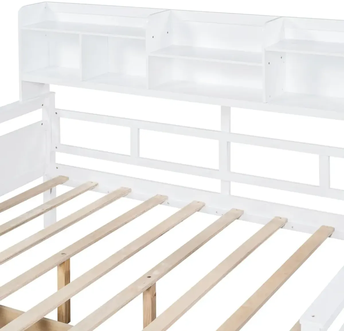 Daybed, Wood Slat Support, With Bedside Shelf And Two Drawers