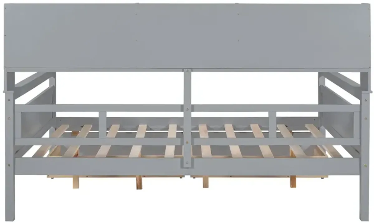 Daybed, Wood Slat Support, With Bedside Shelf And Two Drawers